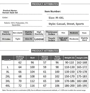 Tableau des tailles pour ensemble de survêtement homme à capuche, dimensions de M à 4XL