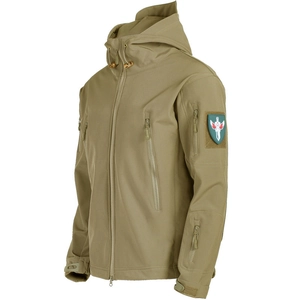 Giacca tattica softshell kaki da uomo con cappuccio e tasche multifunzionali