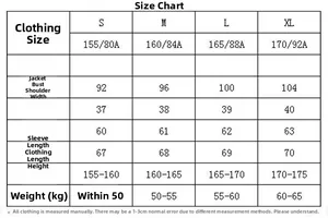 Detailed size guide for black casual blazer including chest, shoulder, and length measurements