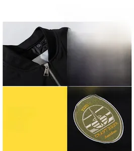 Details der MA1 Fliegerjacke mit Rippkragen, Metallreißverschluss und Stickerei-Badge