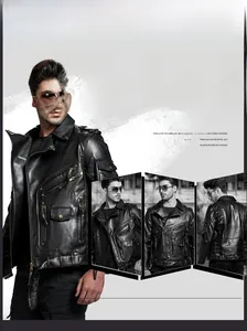 Detail view of men's vintage biker PU leather jacket with multiple zippers and epaulettes