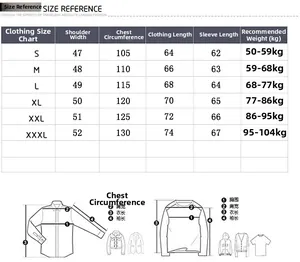 Detailed size chart for MA-1 bomber jacket including shoulder, chest and length measurements