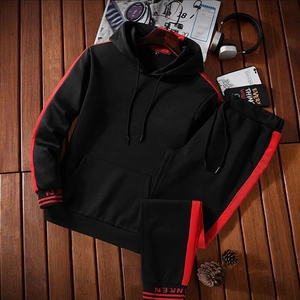 Survêtement Homme Polyester Sweat à Capuche Et Pantalon de Jogging Rayures Latérales Streetwear Coréen Tenues de Sport Automne