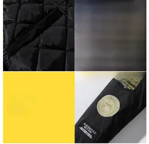 Detail der gesteppten Innenseite mit Tasche und gestickten Aufnähern auf der Bomberjacke
