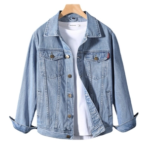 Men Casual Slim Fit Denim Jacket Washed Cotton Outerwear Long Sleeve Button Down Coat Multi Pockets Fashion Classic Teenager Apparel