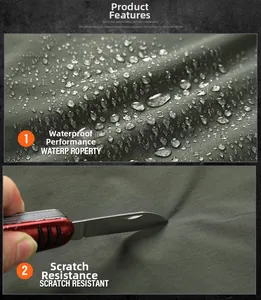 Detail view of military green waterproof and scratch-resistant outdoor jacket fabric