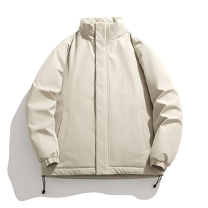 High street minimalist beige padded puffer jacket with stand collar and adjustable hem cord