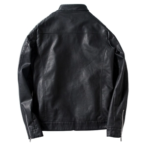 Classic black faux leather flight jacket for men featuring back seam details and zipper cuffs