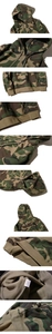 Close-up of camouflage hoodie featuring drawstring hood, kangaroo pocket, and fleece lining