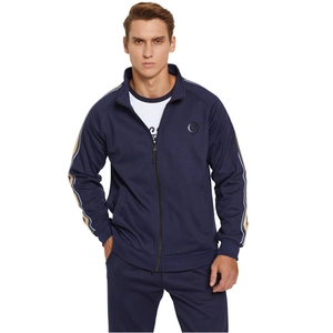 Survêtement homme bleu marine avec veste zippée à bandes colorées et pantalon assorti