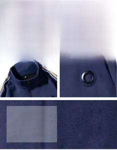 Détails de la veste de sport bleu marine avec rayures aux épaules et tissu résistant