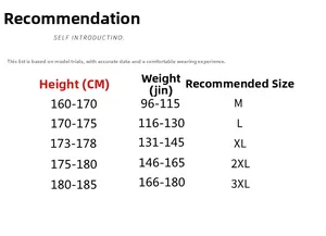 Size chart for hooded cargo jacket including recommended height, weight, and size dimensions