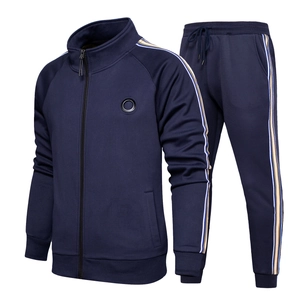Survêtement bleu marine pour homme avec veste zippée à col montant et pantalon à rayures