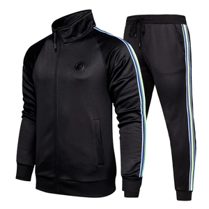 Survêtement homme noir avec bandes contrastées et veste zippée à col montant