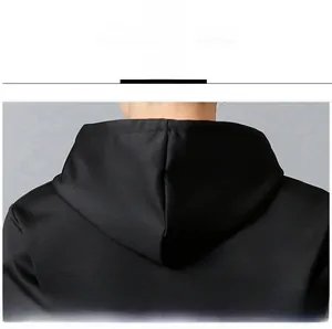 Detail view showing the hooded structure and shoulder stitching of the black sports hoodie
