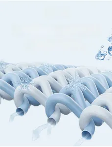 Macro 3D render of A-COOL breathable blue fiber structure showing cooling fabric tech