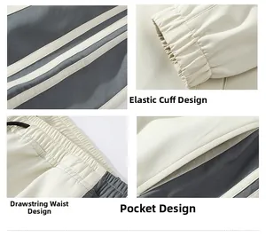 Detail of elastic cuffs, drawstring waistband and side pockets on a sports jacket set