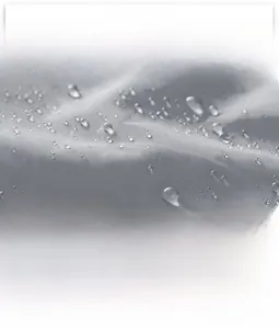 Macro detail of waterproof gray fabric with water droplets on breathable sun protection jacket