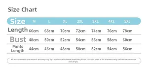 Detailed size chart for men's quick-dry fitness t-shirt and running shorts set from M to 5XL