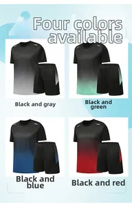 Collage of men's quick-dry sports sets featuring gradient T-shirts and shorts in four colors