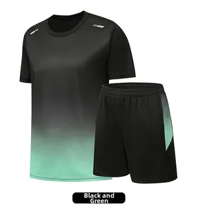 Detail of men's quick-dry sports set with black to mint green gradient and reflective strips
