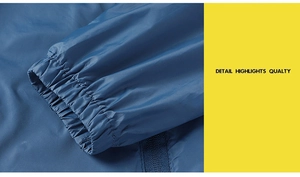 Detail view of elastic cuffs on a blue sun protection jacket with windproof fabric