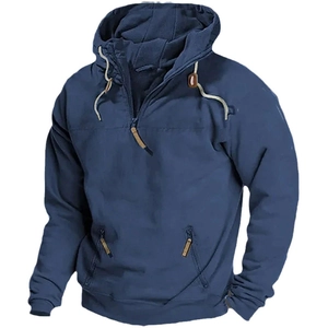 Sweat-shirt à Capuche Tactique pour Hommes Mélange de Coton Quart de Zip Pull Outdoor Décontracté Veste Hoodie Large