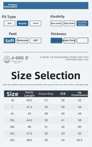 Size chart for men's quick-dry swim trunks showing measurements from size M to 5XL
