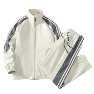 Men's casual off-white tracksuit with zipper jacket and matching drawstring joggers