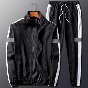 Ensemble de Survêtement Décontracté Réfléchissant pour Hommes Mode Patchwork Veste à Col Montant et Pantalon Tenue Sportive