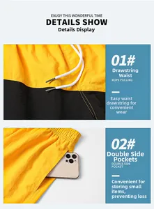 Detail view of quick-dry men's beach shorts showing side pockets for phone storage