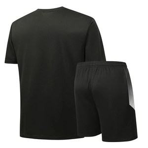 Men's quick-dry fitness short sleeve T-shirt and shorts set with gradient design, back view