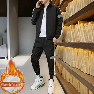 Ensemble de survêtement thermique pour homme avec doublure polaire et bandes réfléchissantes
