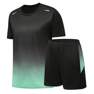 Men's quick-dry sports set with gradient short sleeve T-shirt and shorts for running