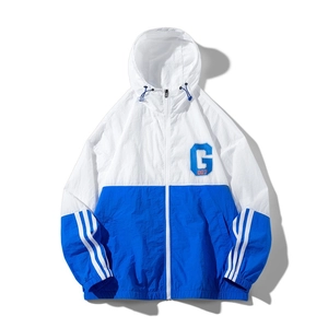 Veste de protection solaire en soie glacée pour hommes avec design contrasté bleu et blanc