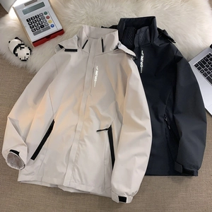 Men Hooded Windbreaker Jacket Polyester Fabric Windproof Wear Resistant For Outdoor Hiking Casual American Techwear Style Top