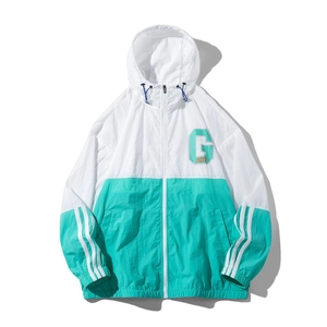 Veste d'été anti-UV en soie glacée pour hommes en style patchwork blanc et menthe