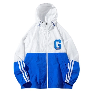 Veste homme anti-UV en soie glacée bleu et blanc avec capuche et imprimé G-007 sport