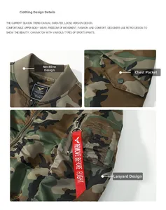 Détail du blouson bomber MA1 camouflage avec col côtelé et ruban rouge Remove Before Flight