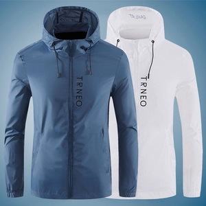 Men Lightweight Sun Protection Jacket Hooded Breathable Outdoor Windbreaker Summer Casual Sporty Letter Print Running Coat