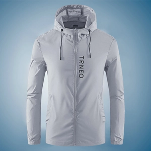 Men's light gray hooded sun protection jacket with breathable ice silk fabric for fishing