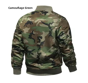 Vue arrière d'un blouson aviateur camouflage classique avec finitions côtelées olive