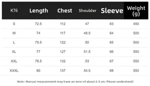 Detailed size chart for men's vintage jacket with length, chest, and weight measurements