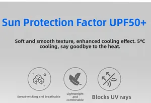 Technical chart showing UPF50+ protection and 5-degree cooling effect of the fabric