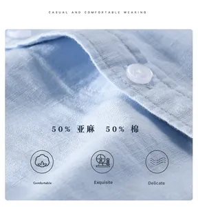 Detailed macro view of 50% cotton-linen blend fabric with a translucent button and fine stitching
