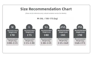 Detailed size guide for men's long sleeve shirts showing height and weight dimensions