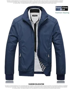 Detail of dark blue business casual jacket featuring a zipper and plaid lining