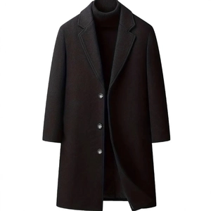 Men Classic Overcoat Notched Lapel Single Breasted Extra Long Trench Coat Polyester Fabric For Business Casual Winter Outerwear Jacket