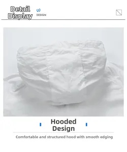 Detailed view of white hooded jacket showing premium stitching and fabric texture