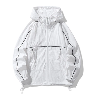 Men Summer Casual Sun Protection Jacket Hooded UPF50 Plus Lightweight Breathable Solid Color Zip Up Windbreaker Outdoor Coat